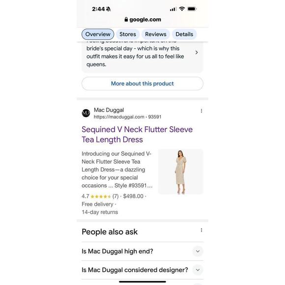 Mac Duggal Oyster Beige Sequined V Neck Flutter Sleeve Tea Length Dress 6 NWT - Picture 11 of 11